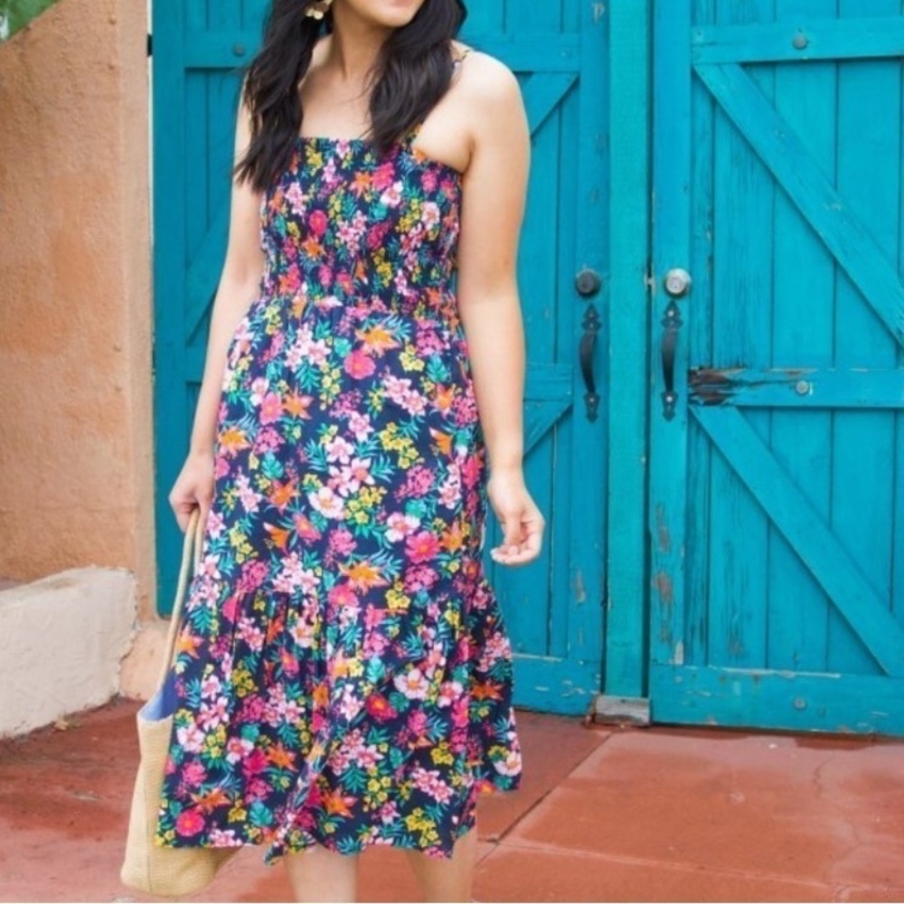 ! J. Crew Factory Smocked Tiered Floral MIDI Dress - Picture 14 of 14